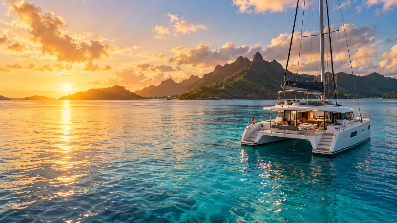 catamaran in einer Mittelmeerbucht